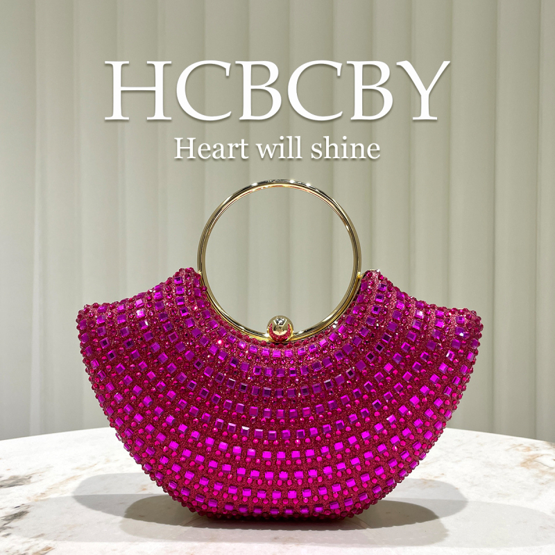 Ženska večernja torbica s kristalima – kutija-stil, oblik školjke, zaključavanje na bravu, čvrst okvir, poliester vanjska i podstava, proljeće 2025