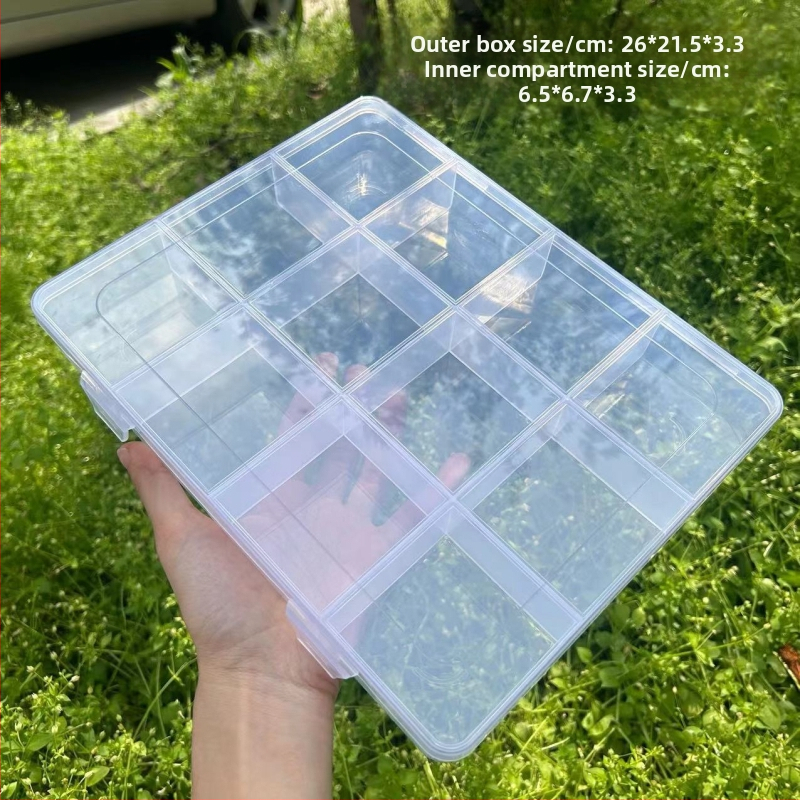 Десктоп кутия за съхранение с 12 отделения и слот за карти, PP пластмаса, прозрачно, с разделители, прахоустойчива, капацитет 1,6 л