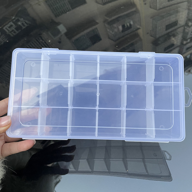 Десктоп кутия за съхранение с 12 отделения и слот за карти, PP пластмаса, прозрачно, с разделители, прахоустойчива, капацитет 1,6 л