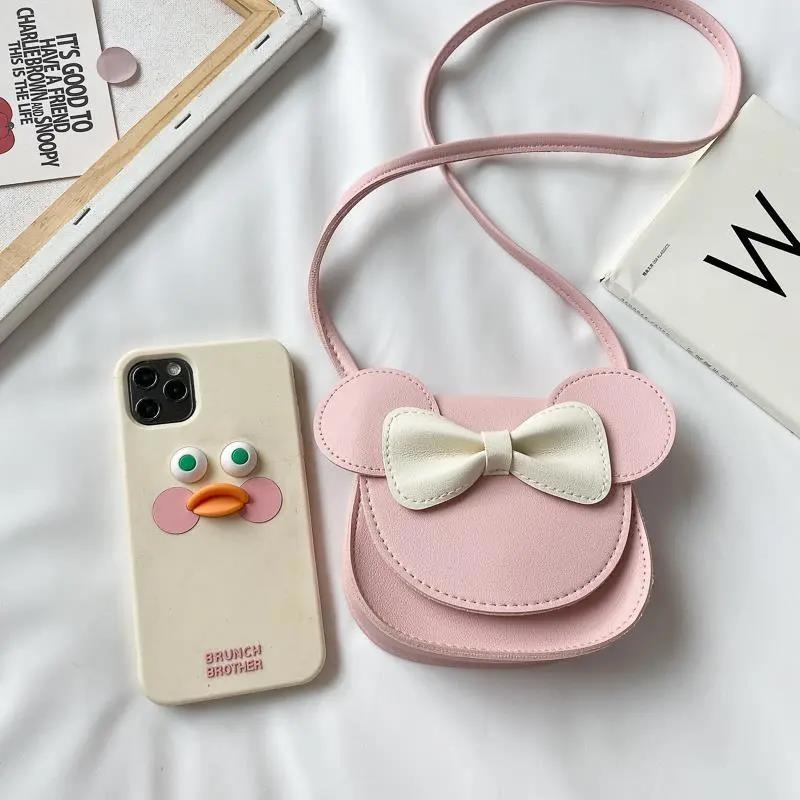 Детска PU кръстосана чанта през рамо с панделка и анимационен принт за детска градина