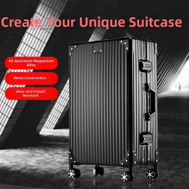 Напълно алуминиев куфар за бизнес пътувания, корпус от алуминий-магнезиева сплав, TSA комбинационен замък, универсални колела, правоъгълен дизайн