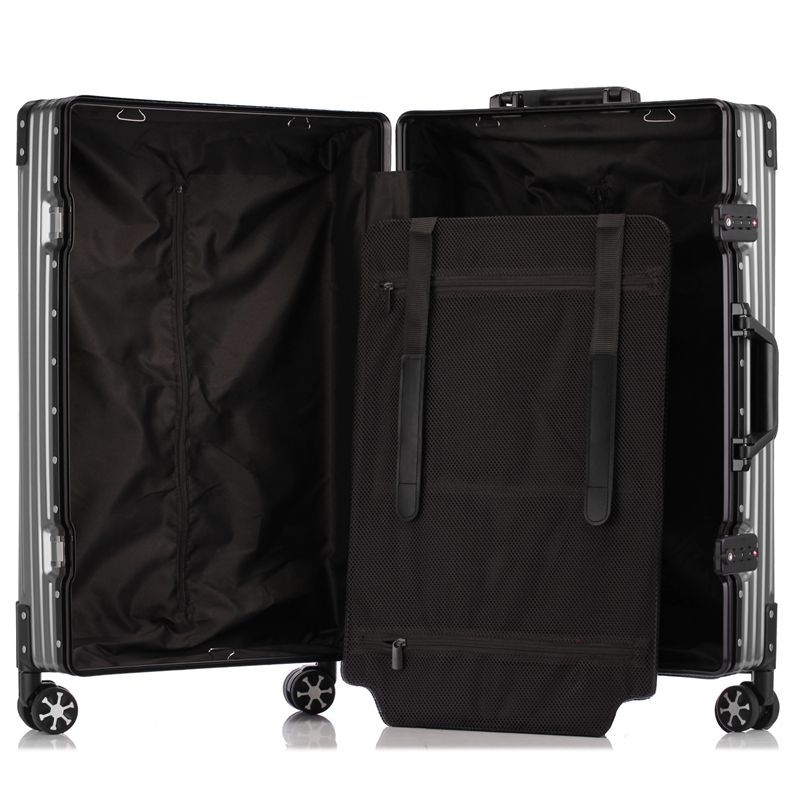 Valiză de călătorie complet din aluminiu pentru afaceri, corp din aliaj aluminiu-magneziu, încuciătoare TSA, roți universale, design dreptunghiular