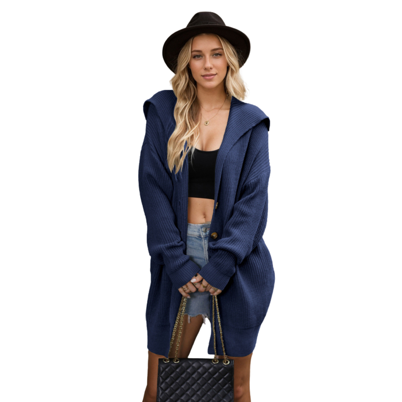 Γυναικείο πλεκτό ζακετάκι από ακρυλικό ύφασμα, V-λαιμό, τρία κουμπιά, μήκος μέσης