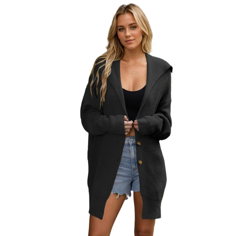 Γυναικείο πλεκτό ζακετάκι από ακρυλικό ύφασμα, V-λαιμό, τρία κουμπιά, μήκος μέσης