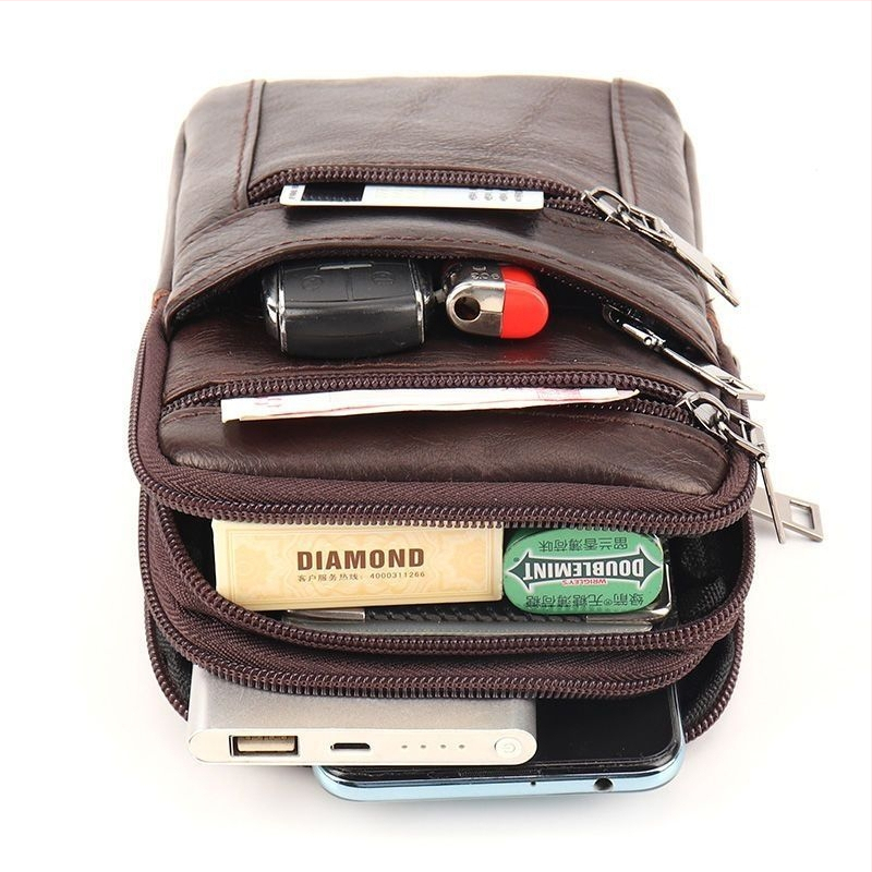 Pouzdro na mobil z pravej kože, horný vrstva teľej kože, zapínanie na zips, zvislá štvorcová silueta, podšívka z polyesteru