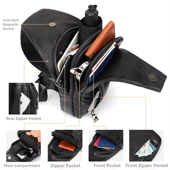 Мъжка кожена чанта за гърдите, кожа от горен слой, водоустойчива, урбан стил, през рамо