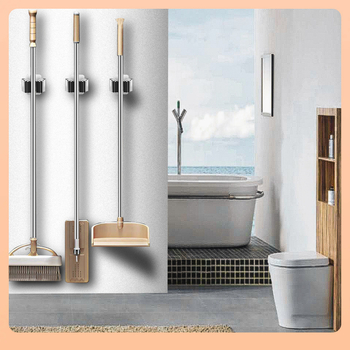 Ανοξείδωτος κλιπ τοίχου για σφουγγαρίστρα και σκούπα, χωρίς διάτρηση – οργάνωση μπάνιου, γυαλιστερή επιφάνεια