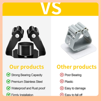 Ανοξείδωτος κλιπ τοίχου για σφουγγαρίστρα και σκούπα, χωρίς διάτρηση – οργάνωση μπάνιου, γυαλιστερή επιφάνεια