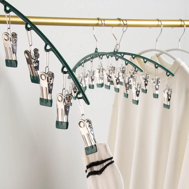 Сушилен рафт от неръждаема стомана с 10 щипки, многоредови куки и модерен минималистичен дизайн