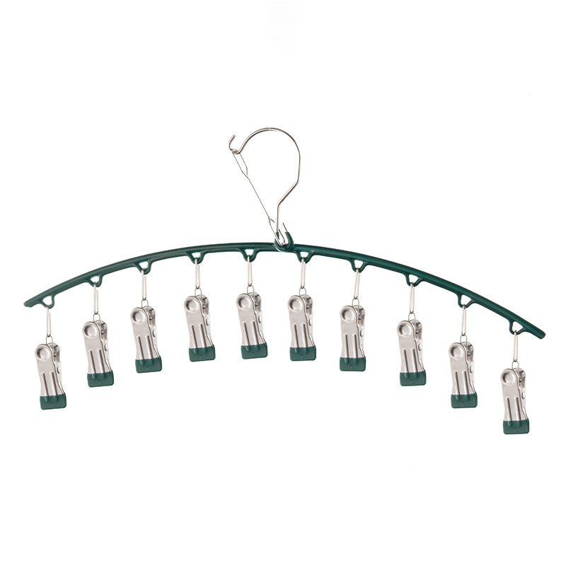 Сушилен рафт от неръждаема стомана с 10 щипки, многоредови куки и модерен минималистичен дизайн