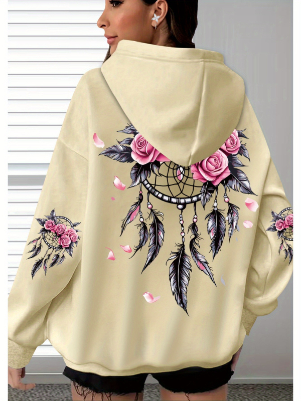 Moteriškas kapucinės 3D spausdinimo megztinis su ilgomis rankovėmis, apvaliu kaklu, poliesterio-imitacijos medvilnės mišinio 70–80%