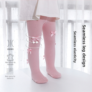 Vaikų kojinės su kojomis ir kaspinėliu, aukštas liemuo, elastinės, 83% medvilnė, kvėpuojančios ir prakaitą sugeriančios, storintos, 1–3 metų amžiaus, pavasaris–ruduo