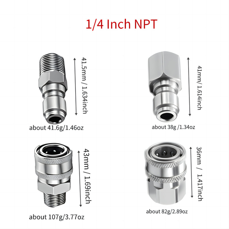 304 rozsdamentes acélból készült gyorscsatlakozó idomok magasnyomású mosáshoz, snap-thread csatlakozás, kompatibilis NPT/M22
