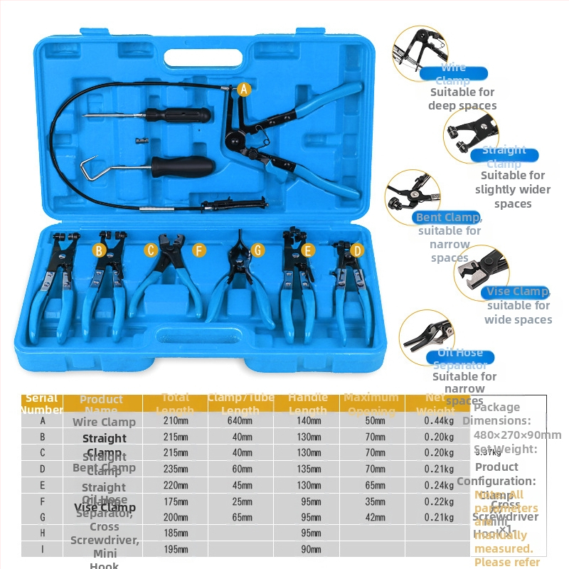 Клещи за скоби на тръби и маркучи, автомобилни клещи за водни тръби, инструмент за скоби — комбиниран пакет, персонализируеми, вносен