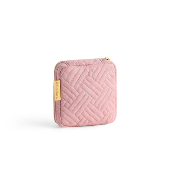 Козметична чанта за пътуване от велур с райета, квилтирана за съхранение на грим и бижута, подплата полиестер