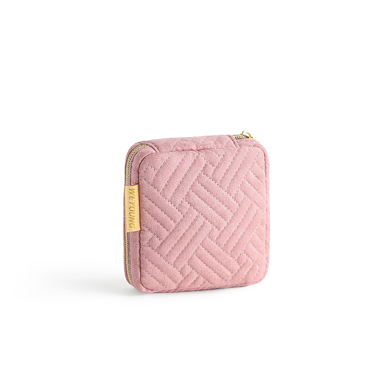 Velúr anyagú sminkes táska utazáshoz, csíkos mintával, bélelt poliészter belsővel