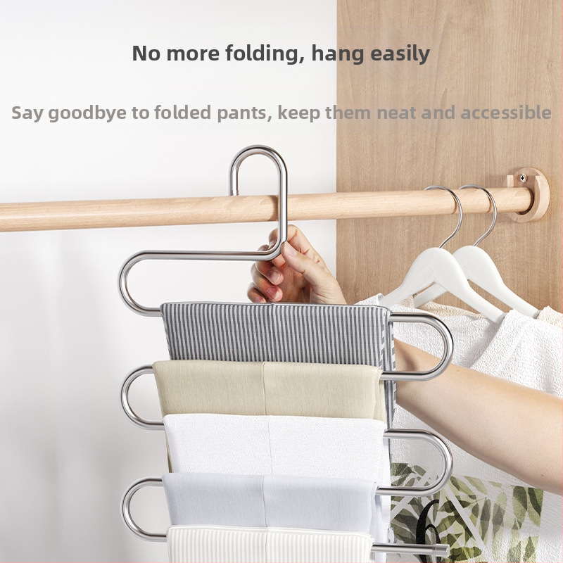 Сгъваема многоетажна закачалка за панталони от неръждаема стомана с клипове за гардероб