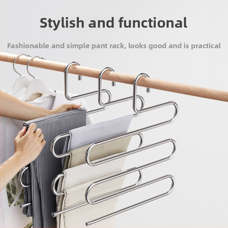 Сгъваема многоетажна закачалка за панталони от неръждаема стомана с клипове за гардероб