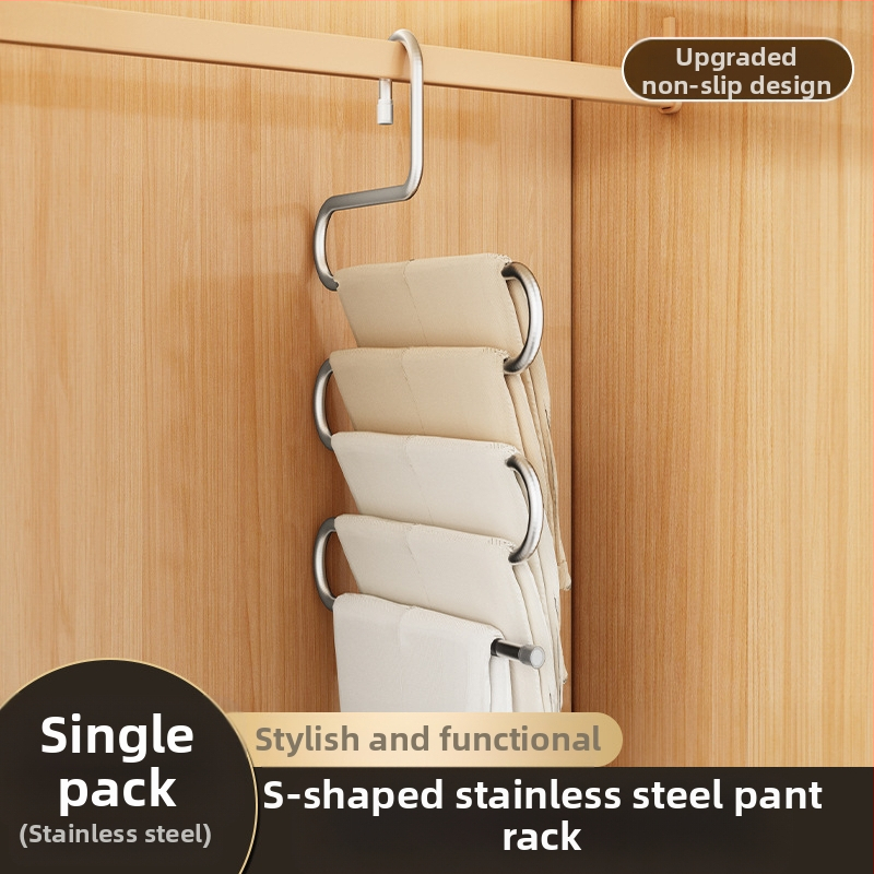 Sulankstomas kelnių laikiklis, daugiasluoksnis, nerūdijančio plieno, su klipais spintai