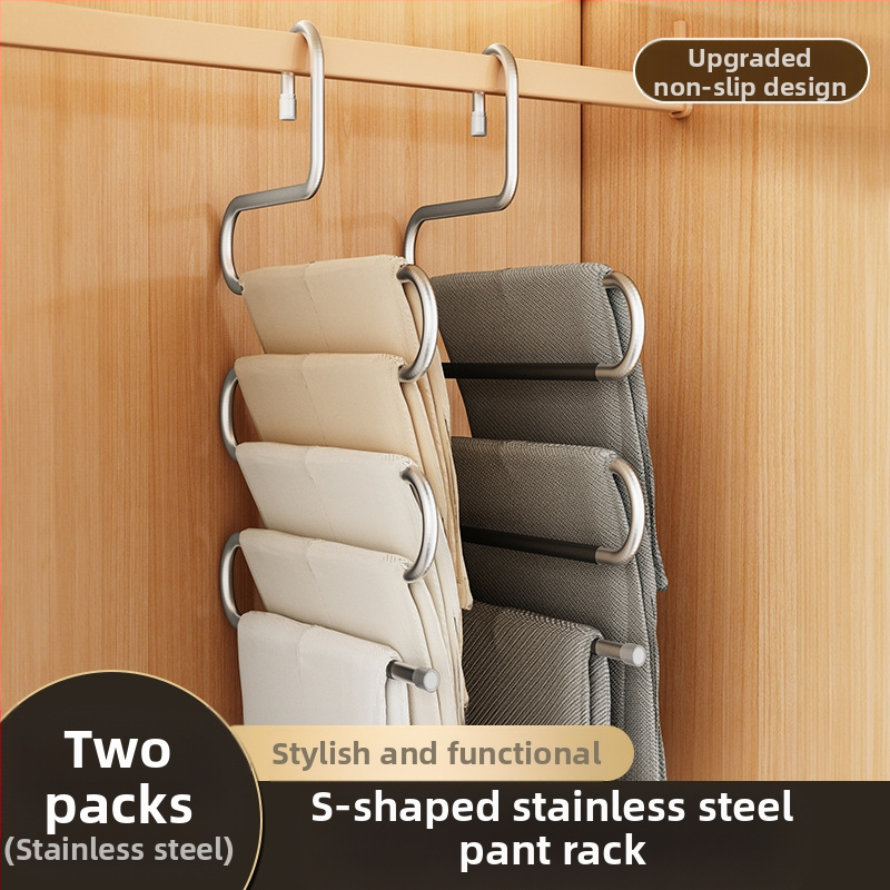 Sulankstomas kelnių laikiklis, daugiasluoksnis, nerūdijančio plieno, su klipais spintai