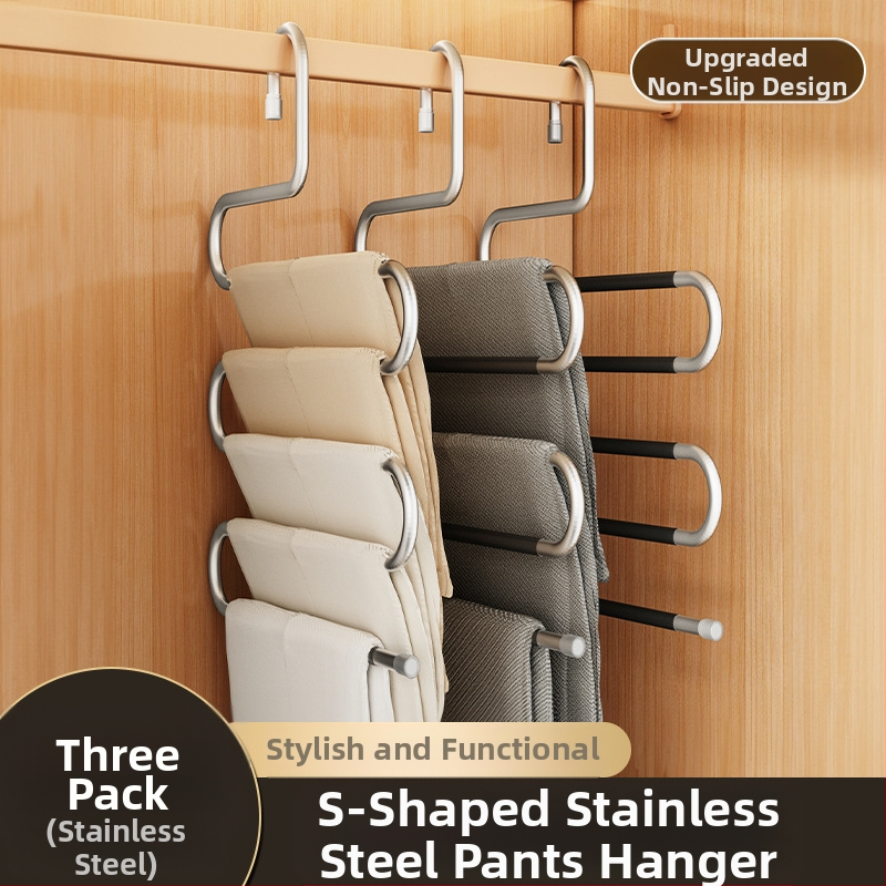 Sulankstomas kelnių laikiklis, daugiasluoksnis, nerūdijančio plieno, su klipais spintai