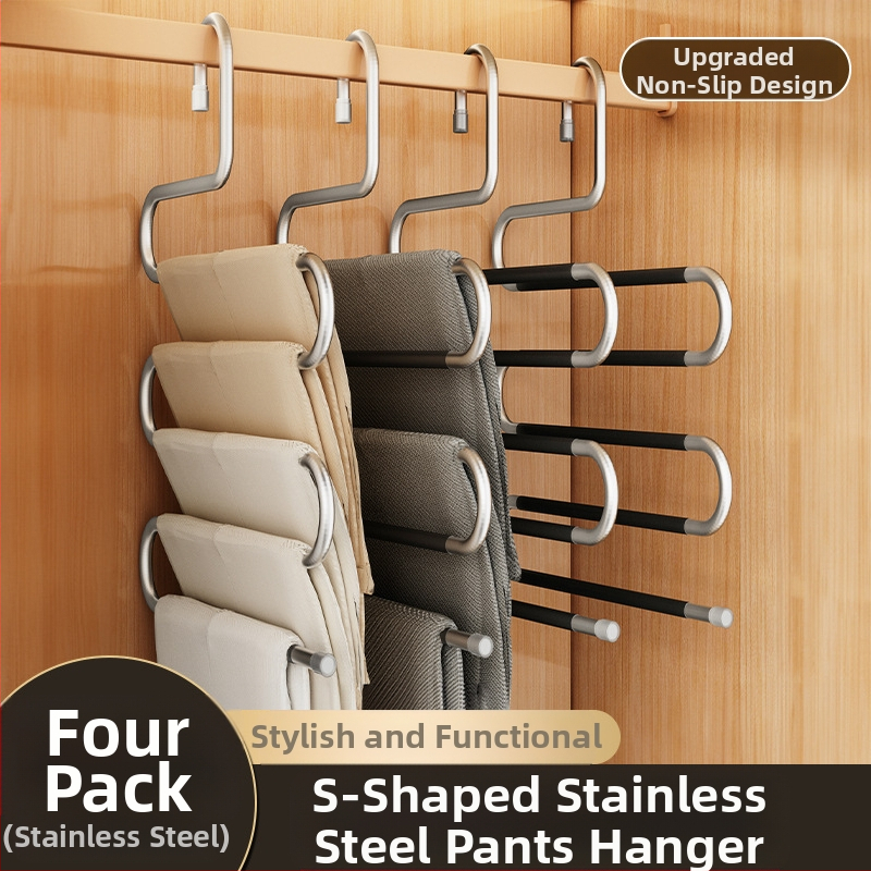 Sulankstomas kelnių laikiklis, daugiasluoksnis, nerūdijančio plieno, su klipais spintai