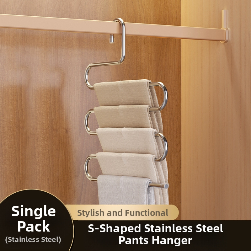 Sulankstomas kelnių laikiklis, daugiasluoksnis, nerūdijančio plieno, su klipais spintai