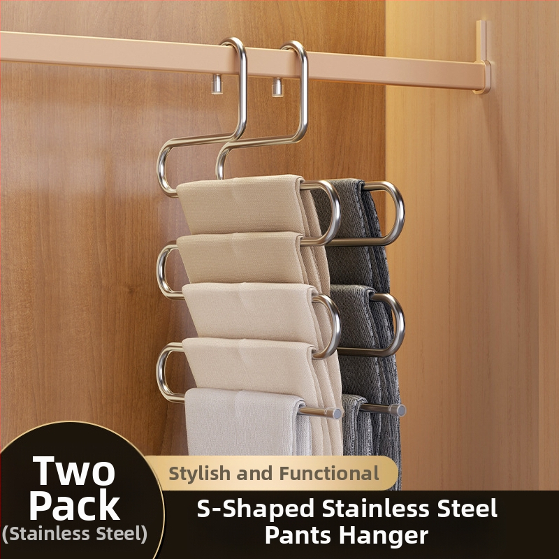 Sulankstomas kelnių laikiklis, daugiasluoksnis, nerūdijančio plieno, su klipais spintai