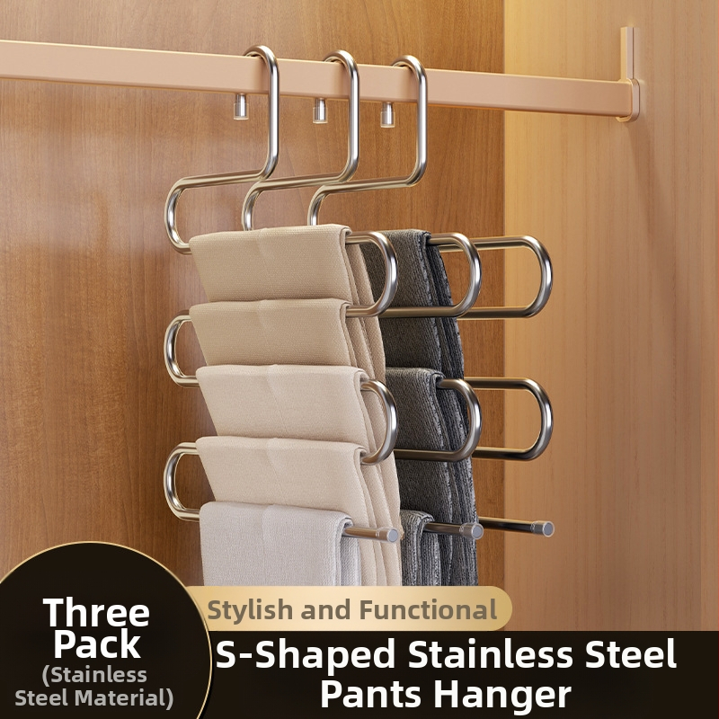 Sulankstomas kelnių laikiklis, daugiasluoksnis, nerūdijančio plieno, su klipais spintai