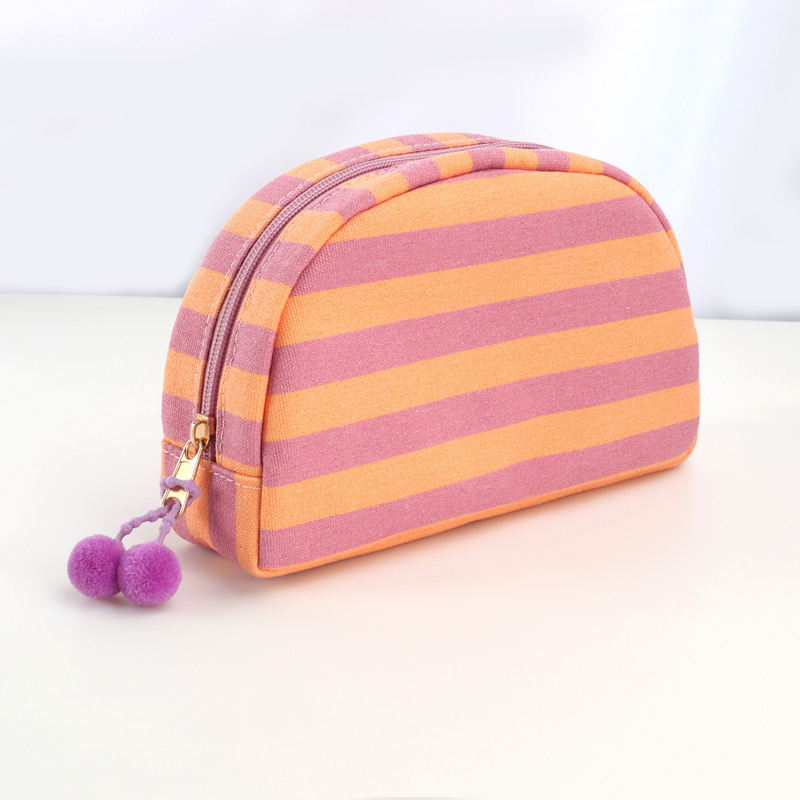 Drobės makiažo krepšys su dryžiais, nešiojamas, universalus stilius, poliesterio pamušalas, kasdieniniam naudojimui