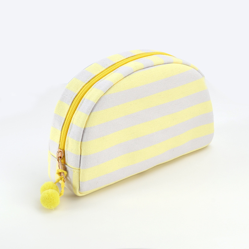 Drobės makiažo krepšys su dryžiais, nešiojamas, universalus stilius, poliesterio pamušalas, kasdieniniam naudojimui