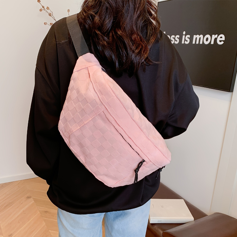 Unisex torbica za prsnu s kariranim uzorkom, višestruki džepovi, velika zapremina, pamuk i lan, proljeće 2025, s dodatnim pretincom, za svakodnevnu upotrebu