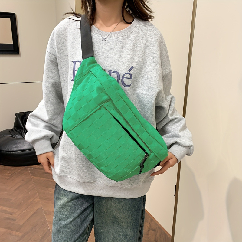 Unisex torbica za prsnu s kariranim uzorkom, višestruki džepovi, velika zapremina, pamuk i lan, proljeće 2025, s dodatnim pretincom, za svakodnevnu upotrebu