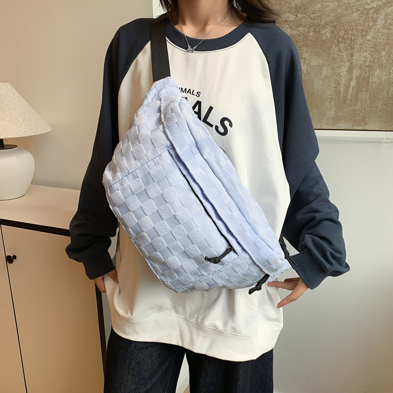 Unisex mellkas táska kockás mintával, több zseb, nagy kapacitás, pamut és vászon, 2025 tavaszi megjelenés, plusz rekesz, mindennapi használatra