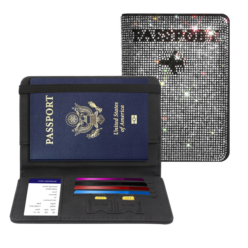 Портфейл за паспорт и документи за пътуване с RFID защита, PU кожа, модел: пакет за карти (Възможност за персонализиране)