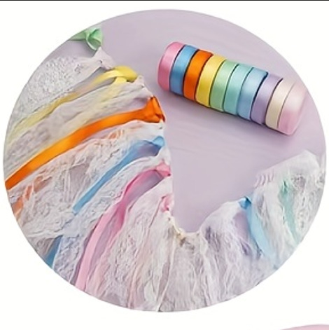 6 ritinėlių rinkinys dvipusės poliesterio juostelės, 1 cm pločio, skirtas dovanoms įvynioti ir DIY plaukų aksesuarams