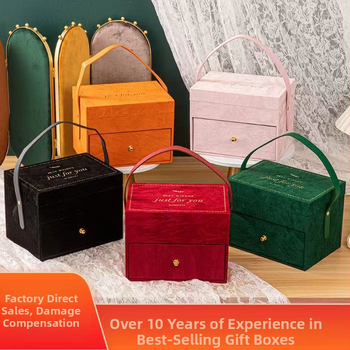 Двуслойна кутия с огледало от велур за сватбен подарък – кутия за грим и бижута с подаръчна опаковка