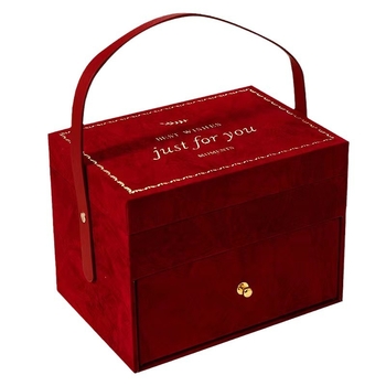 Двуслойна кутия с огледало от велур за сватбен подарък – кутия за грим и бижута с подаръчна опаковка