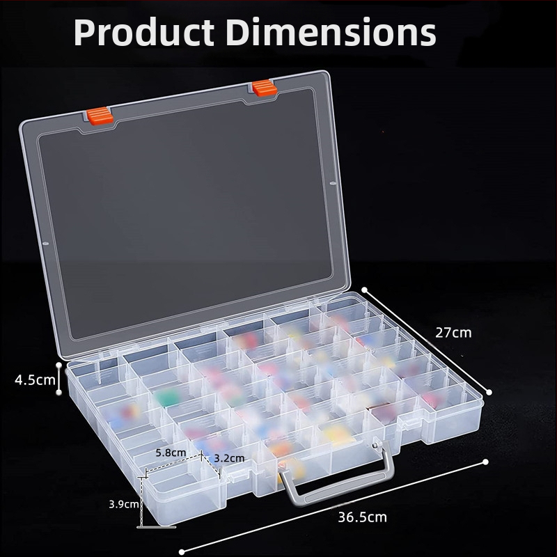 Кутия за части с разделители, преносима, прозрачна с 48 секции, PP пластмаса, с капак