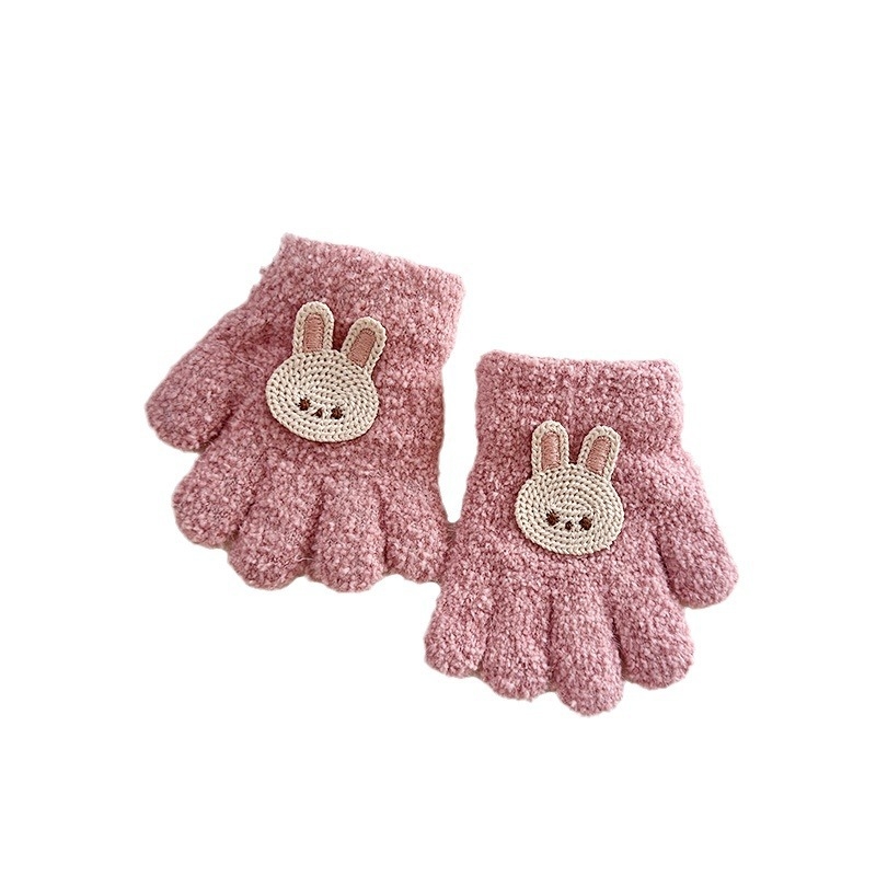 Vaikų veliūrinės pirštinės rudens–žiemos sezonui, unisex, megztos, animacinis meškiuko raštas, amžius 1–3 metai