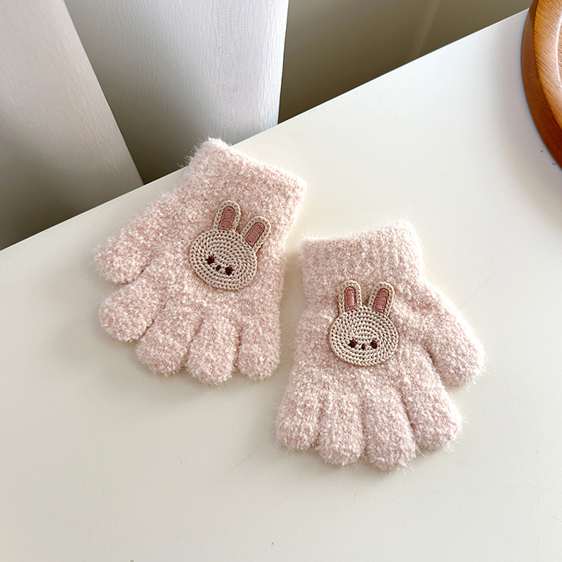 Vaikų veliūrinės pirštinės rudens–žiemos sezonui, unisex, megztos, animacinis meškiuko raštas, amžius 1–3 metai