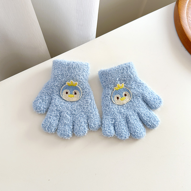 Vaikų veliūrinės pirštinės rudens–žiemos sezonui, unisex, megztos, animacinis meškiuko raštas, amžius 1–3 metai