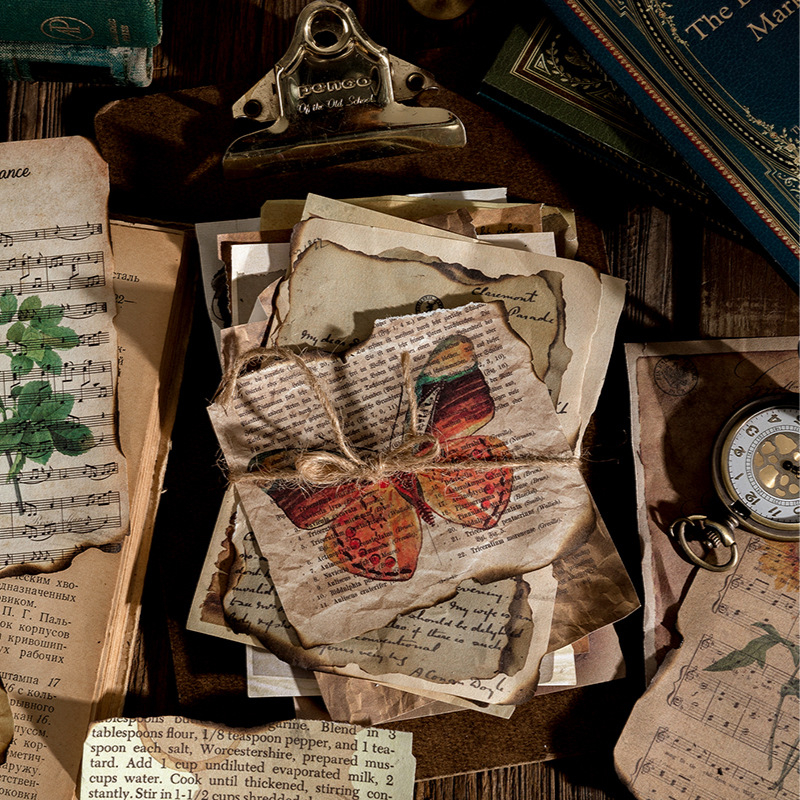 Mo Mo Υλικό Χαρτιού – Loft Library σειρά Διακοσμητικό Χαρτί για σελίδες βιβλίου με ρετρό αποτύπωμα, 8 στυλ, ορθογώνιο, χωρίς κόλληση, Μοντέλο: Αυτό το υλικό