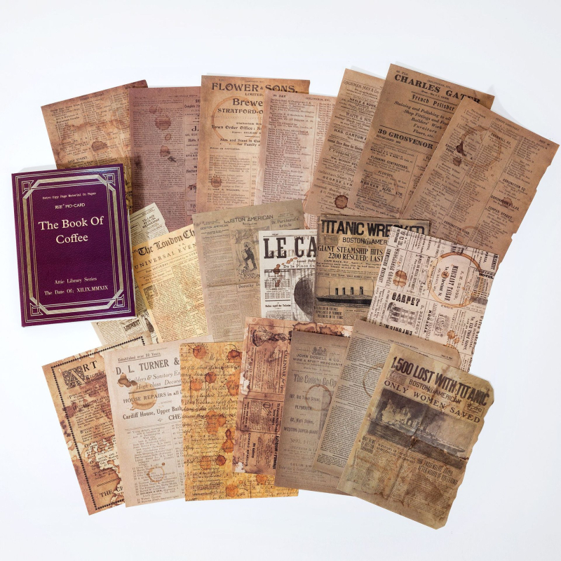 Mo Mo Υλικό Χαρτιού – Loft Library σειρά Διακοσμητικό Χαρτί για σελίδες βιβλίου με ρετρό αποτύπωμα, 8 στυλ, ορθογώνιο, χωρίς κόλληση, Μοντέλο: Αυτό το υλικό