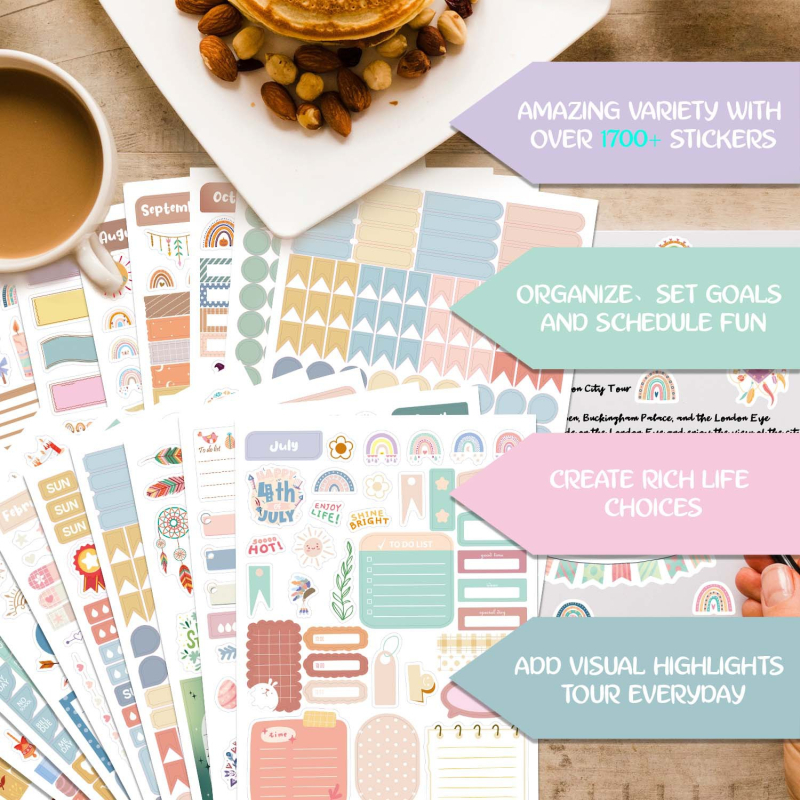 Boho planer naljepnica knjiga – samoljepljive papirnate naljepnice, godišnji plan, Boho stil