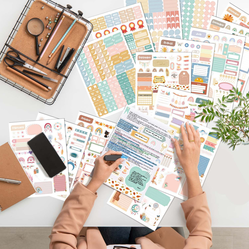 Boho planer naljepnica knjiga – samoljepljive papirnate naljepnice, godišnji plan, Boho stil