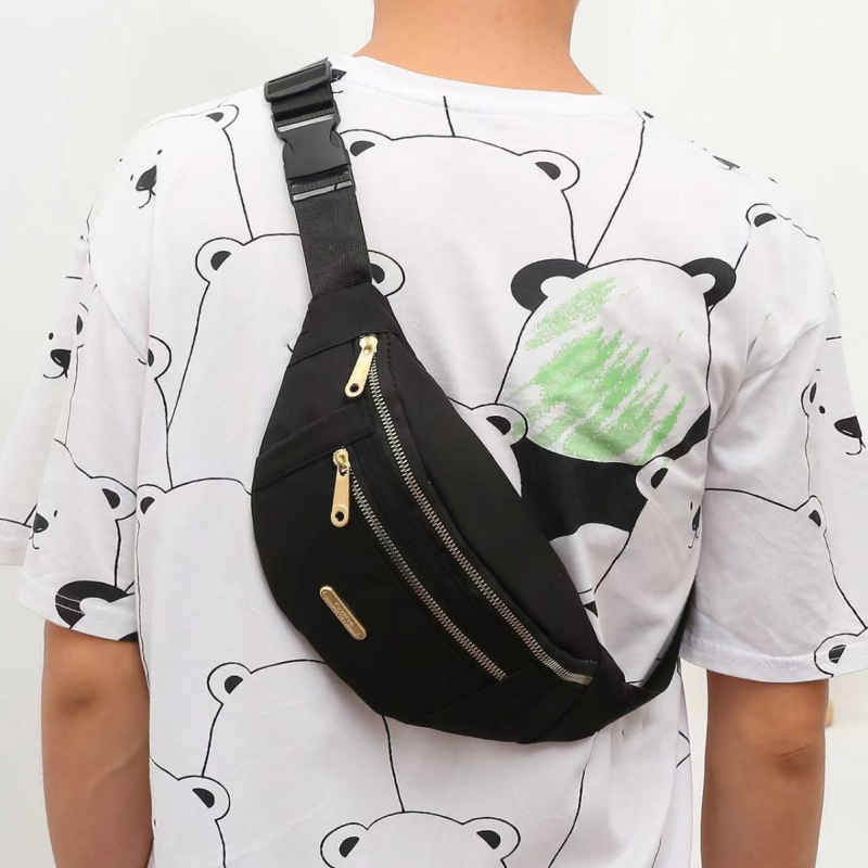 Ženska pojas torba od najlona – ulični stil, zatvarač, džep za telefon