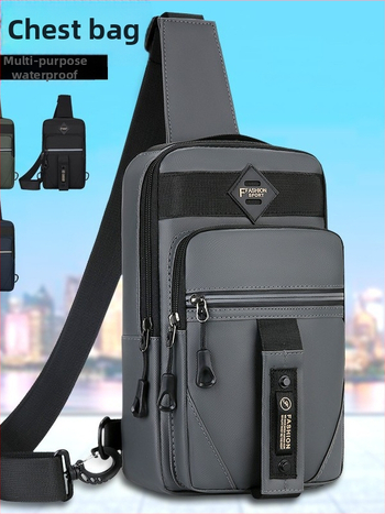 Мъжка кръстосана чанта за гърди от PVC, дишаща и с отражателна функция, шарка с букви, подплата полиестер, подходяща за бизнес пътувания