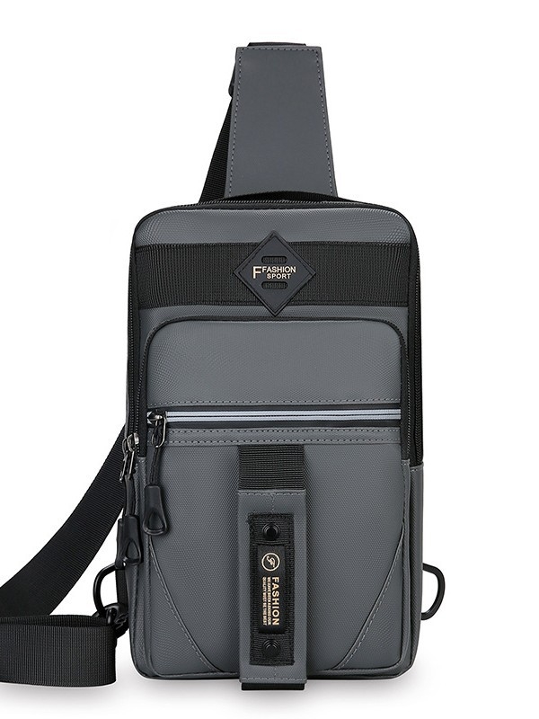 Мъжка кръстосана чанта за гърди от PVC, дишаща и с отражателна функция, шарка с букви, подплата полиестер, подходяща за бизнес пътувания