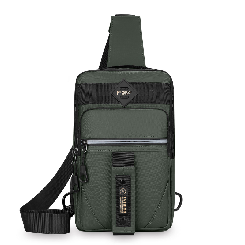 Мъжка кръстосана чанта за гърди от PVC, дишаща и с отражателна функция, шарка с букви, подплата полиестер, подходяща за бизнес пътувания